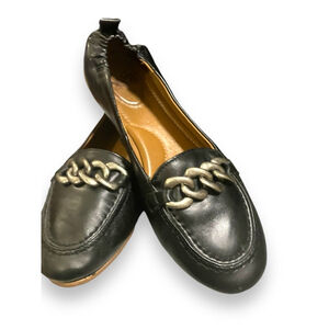 Sofft Black Leather Loafers Chain Detail Size 9